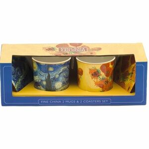 Van Gogh Pair Of Starry Night & Sunflowers Boxed Mugs With Matching Coaster Set